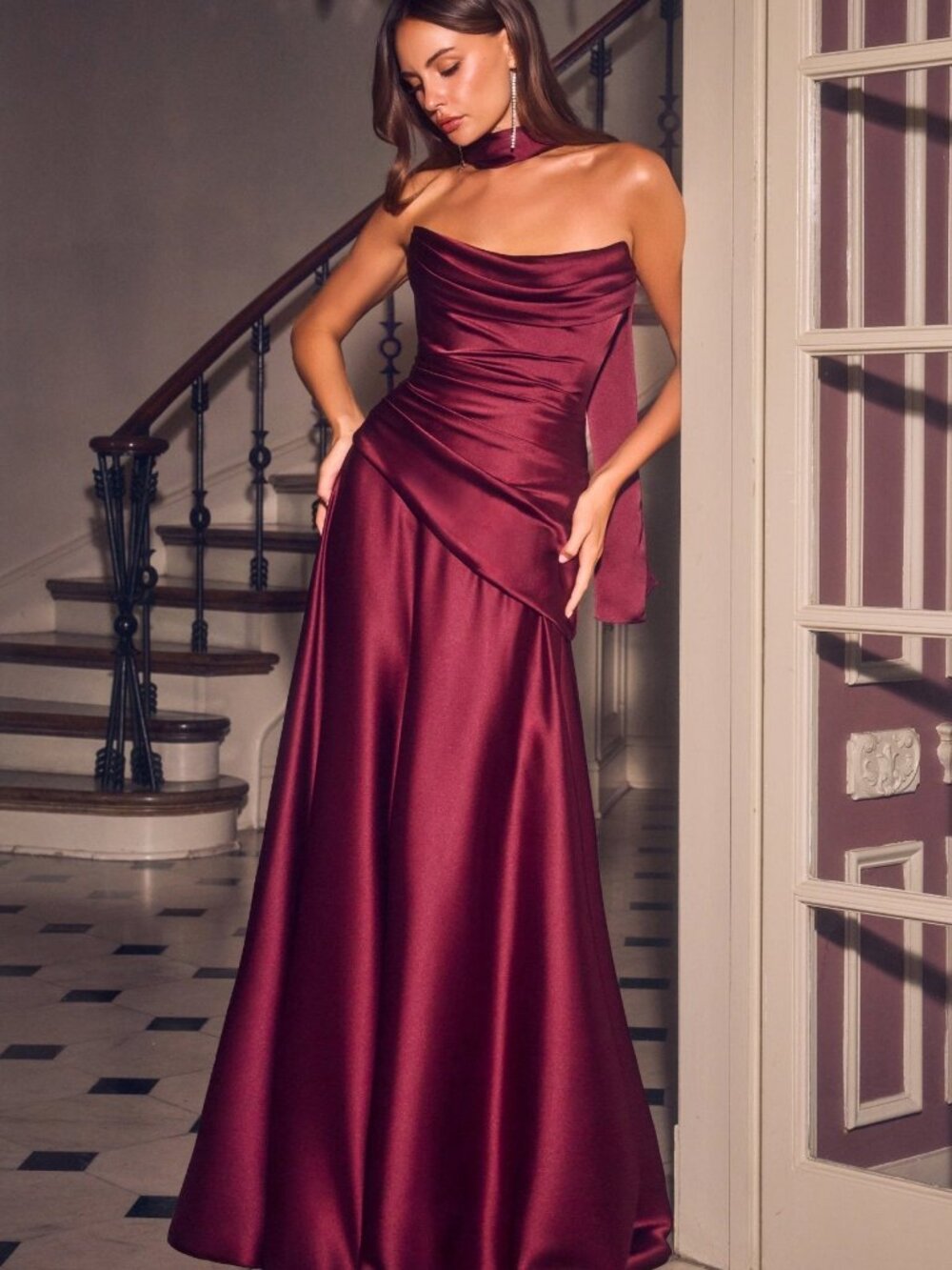 NEW BURGUNDY Evening Gown Floor Length Formal Elegant Stunning 7432